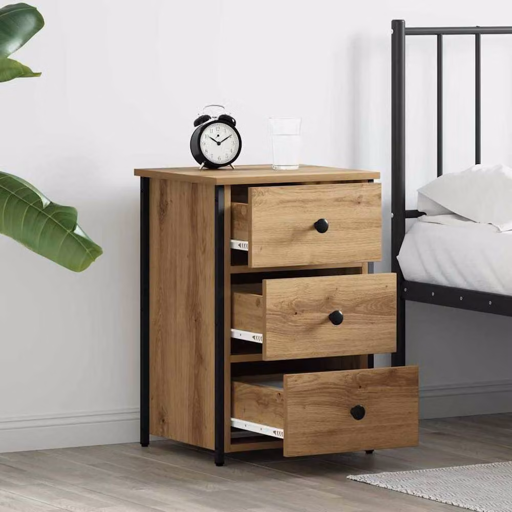 Berkfield Home Artisan Oak Bedside Table in Brown Engineered Wood – 3