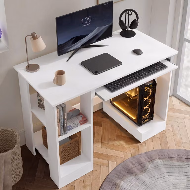 DHS Modern Rectangular Computer Desk with Dual Pedestal Storage in White, Black or Grey