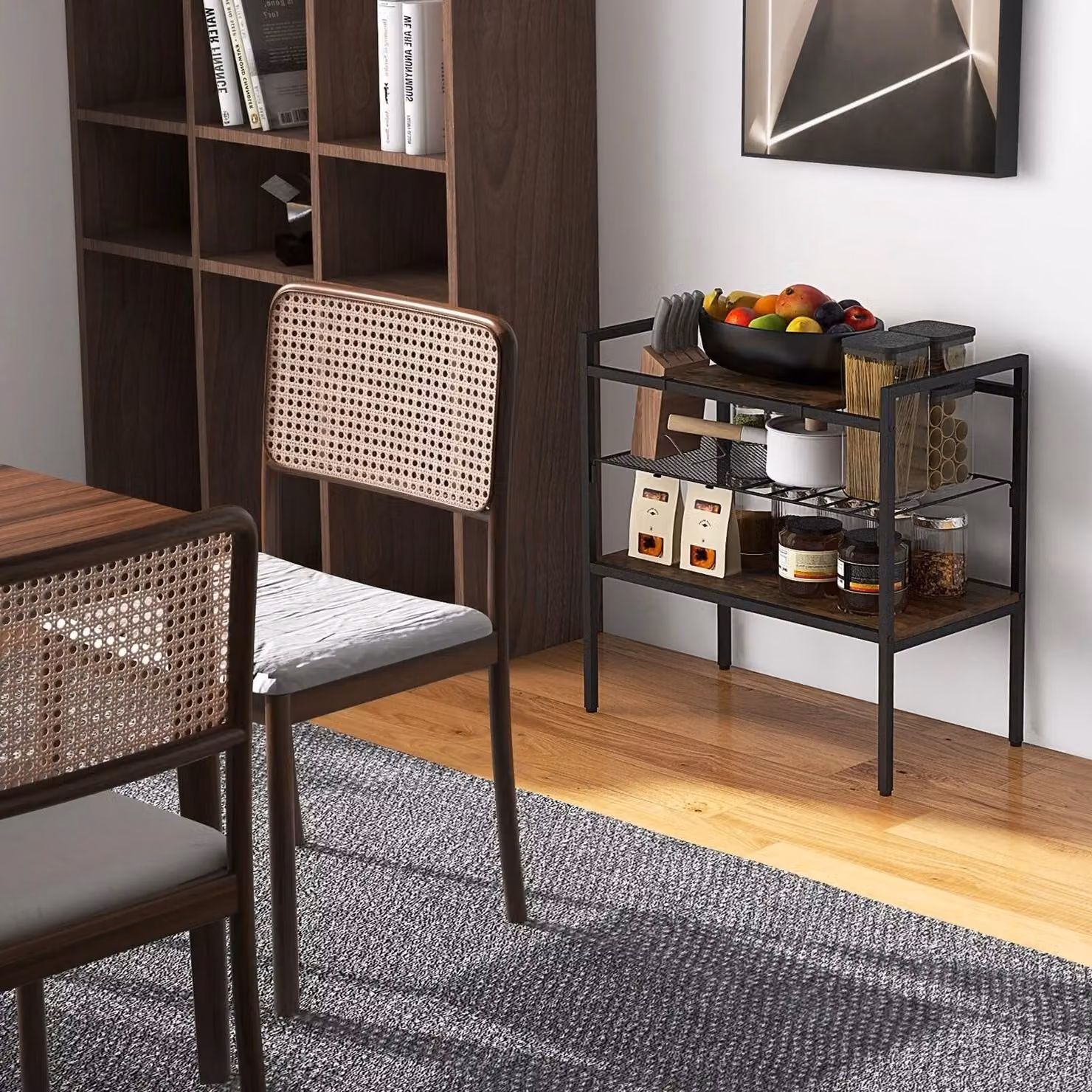 Costway 3-Tier Industrial Entryway Table with Removable Panel and Mesh Shelf in Brown – 3