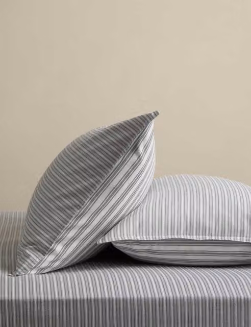 M&S 2 Pack Striped Brushed Cotton Pillowcases in Grey Dove