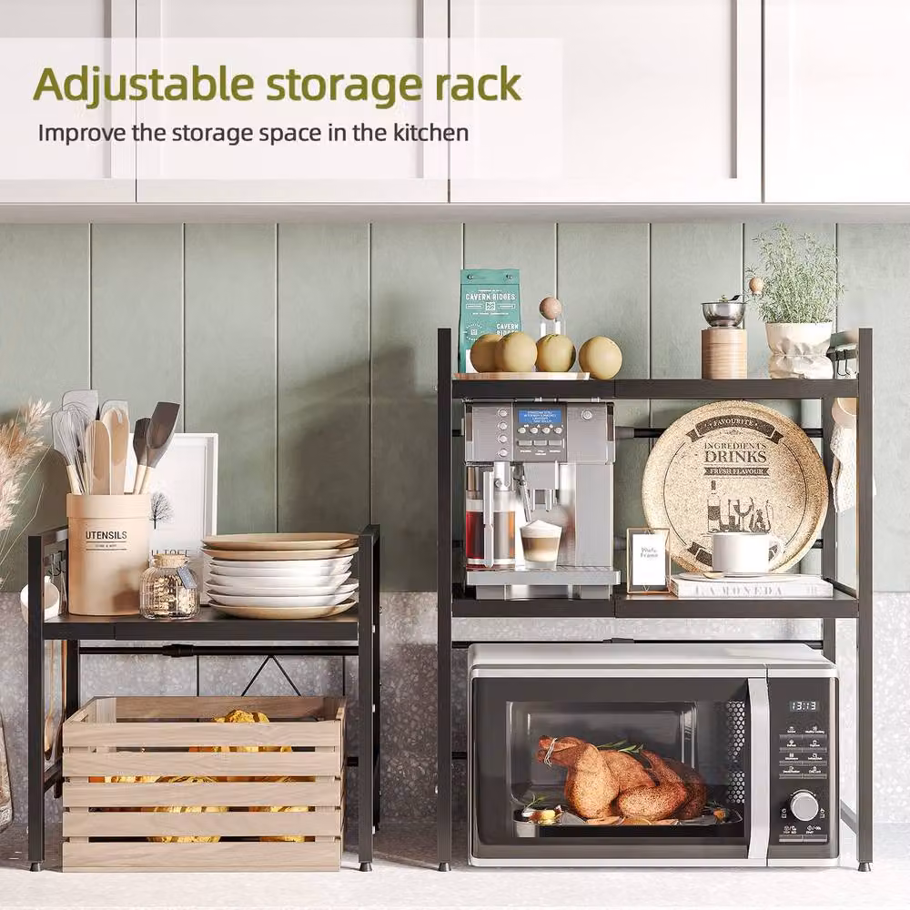 Dprodo Adjustable Heavy Duty Metal Microwave Oven Rack in Matt Black – 2