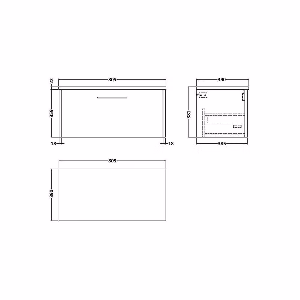 Balterley Winshill Contemporary 1 Drawer Wall Hung Vanity Unit, Grey, Width: 80 cm – 2