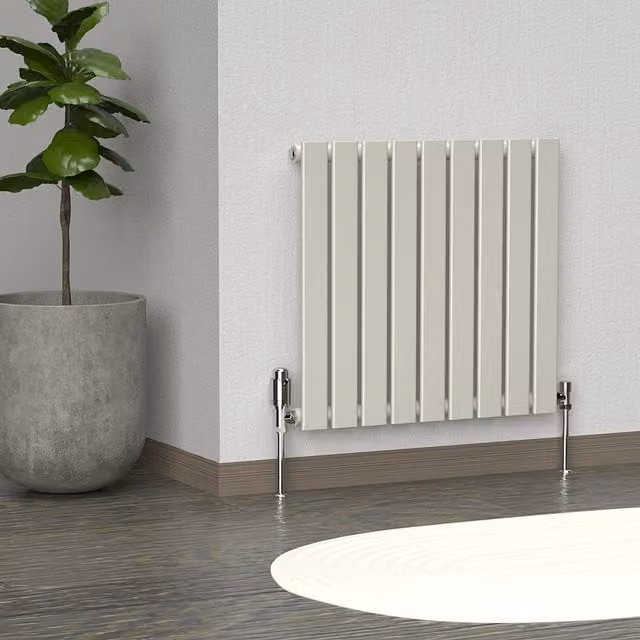Lux Heat Flat Horizontal Coloured Radiator in Stone White, W/H: 60.0 x 63.0 cm