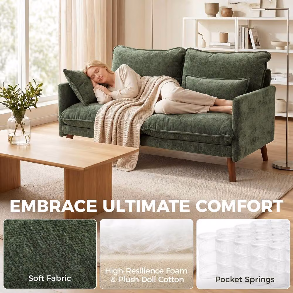 STILVORA 2 Seater Green Velvet Sofa with Scatter Cushions and Mixed Padding – 4