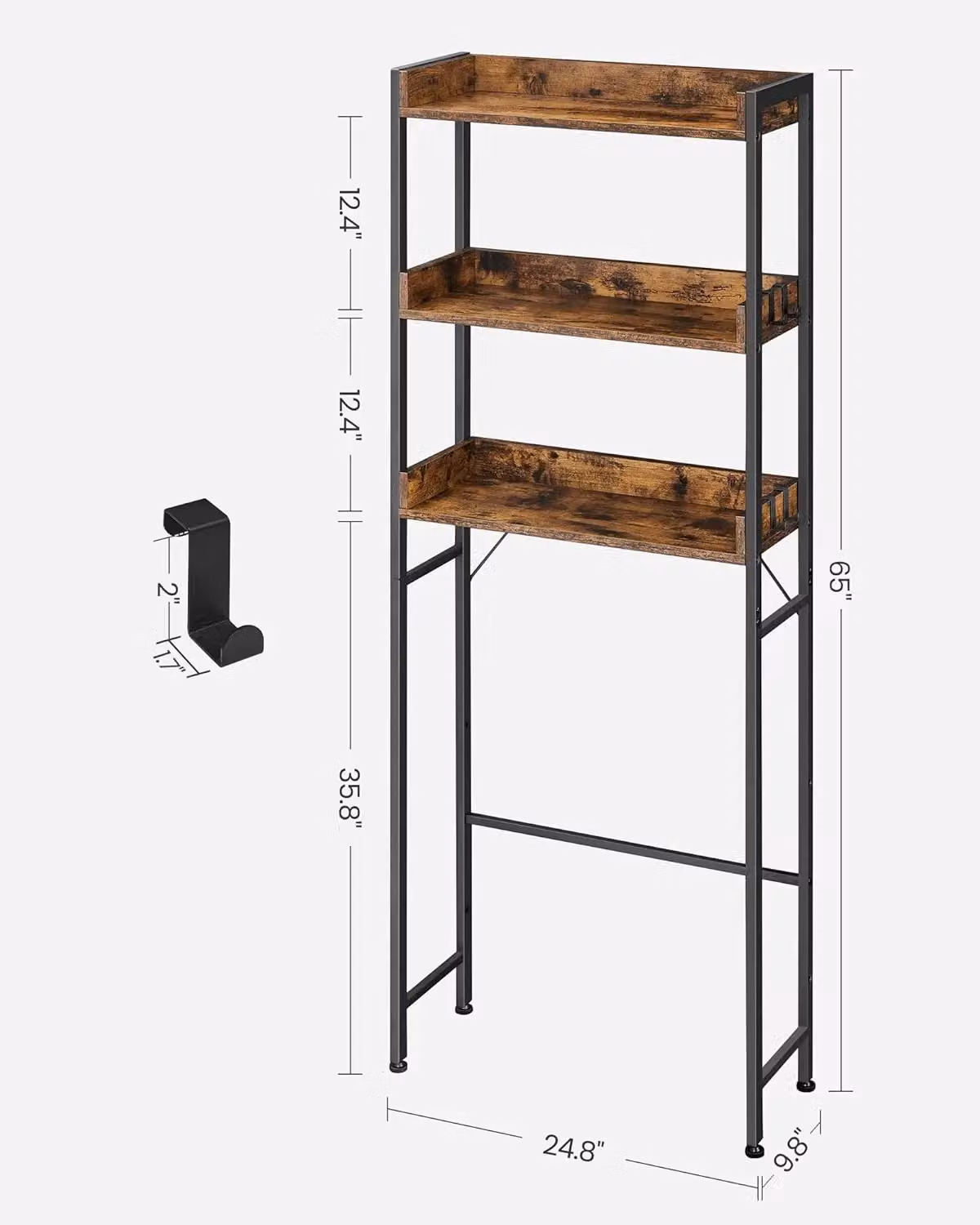 VASAGLE 3 Tier Over Toilet Storage Rack in Brown for Bathroom or Laundry – 2