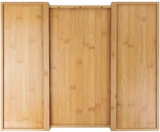 FORGEVIO Expandable Bamboo Cutlery Tray Drawer Organiser with Compartments in Natural Brown