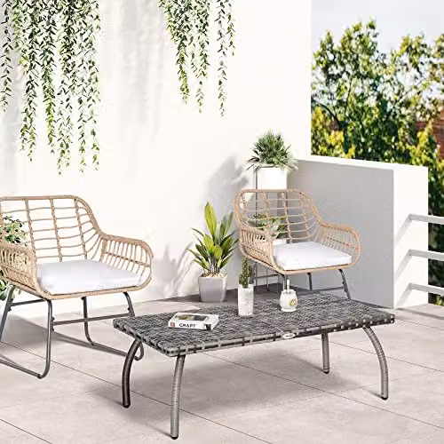 Outsunny Grey Rattan Garden Coffee Table for Outdoor Use – 2