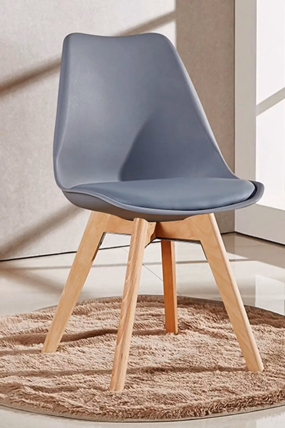 Life Interiors Set of 6 Tulip Dining Chairs with Grey Synthetic Leather Padded Seats and Solid Wood Legs – 2