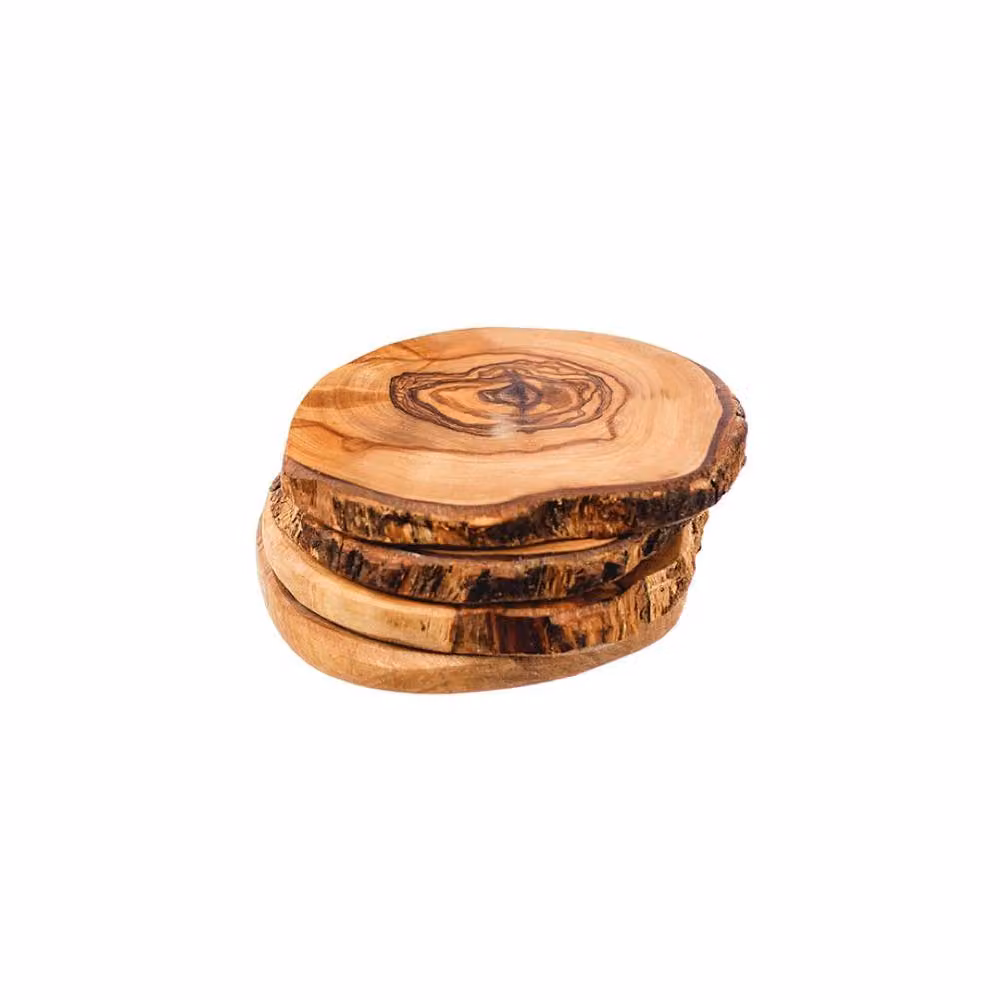Selbrae House Set of 4 Round Rustic Olive Wood Coasters in Brown and Beige – 2