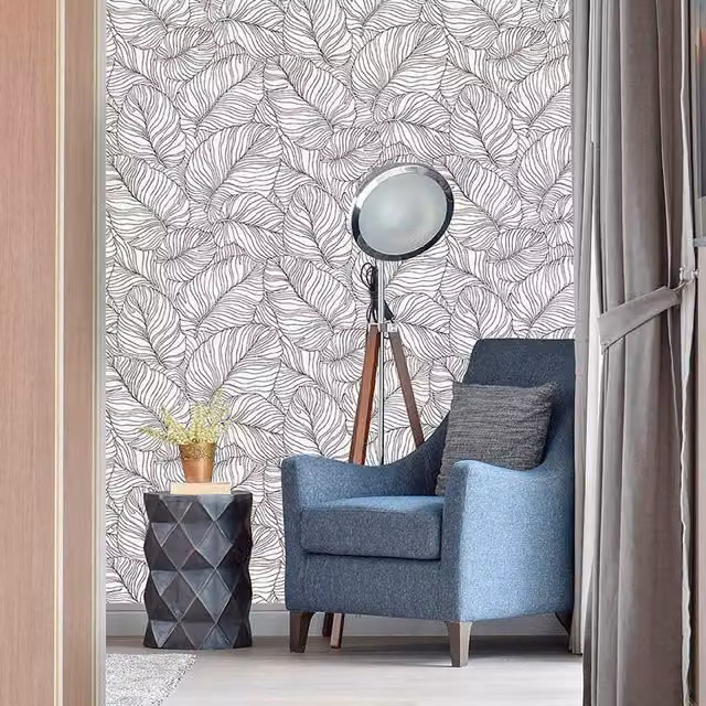 Grandeco Mono Tropical Banana Leaf Botanical Floral Wallpaper in Black and White