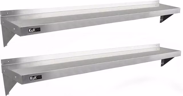 KuKoo 2 x Stainless Steel Wall Mounted Shelves, Silver, W: 1940 mm, D: 300 mm, H: 30 mm – 1