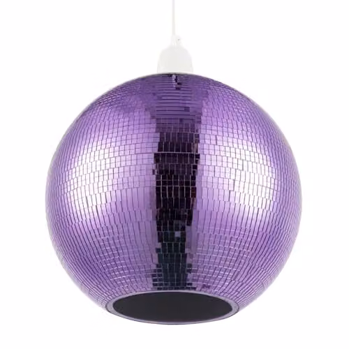 Happy Homewares Shiny Disco Mosaic Ball Pendant Shade in Purple, Diameter: 25 cm