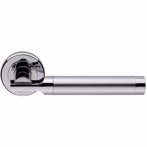 Loops Pair of Round Bar Handles on Chamfered Edged Round Rosettes in Satin and Polished Chrome – 1