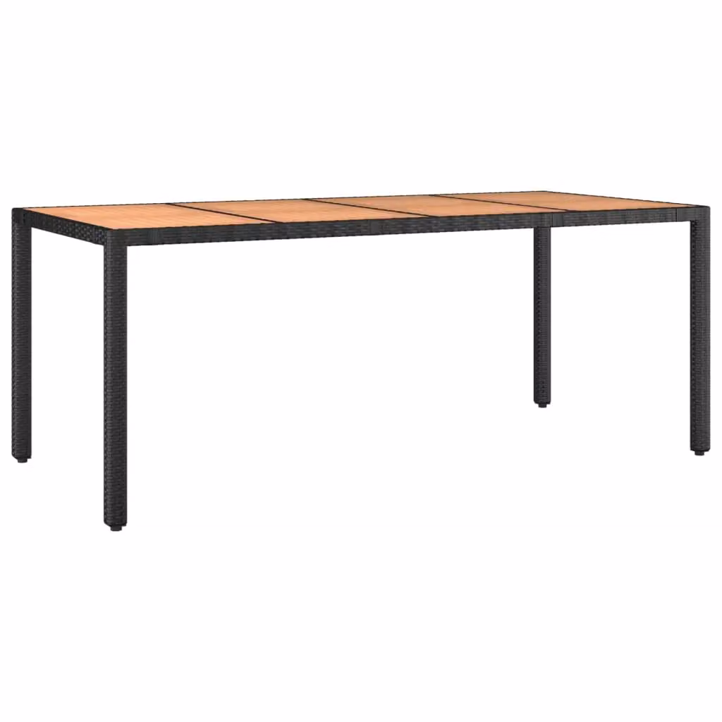 Berkfield Home Modern Garden Table with Black Poly Rattan and Acacia Wood Top – 2