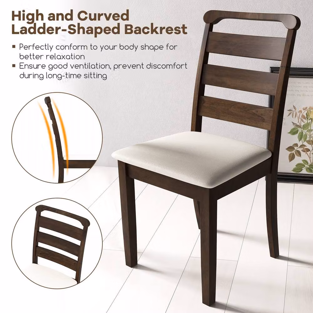 Costway Set of 2 Modern Upholstered Farmhouse Dining Chairs in Brown – 4