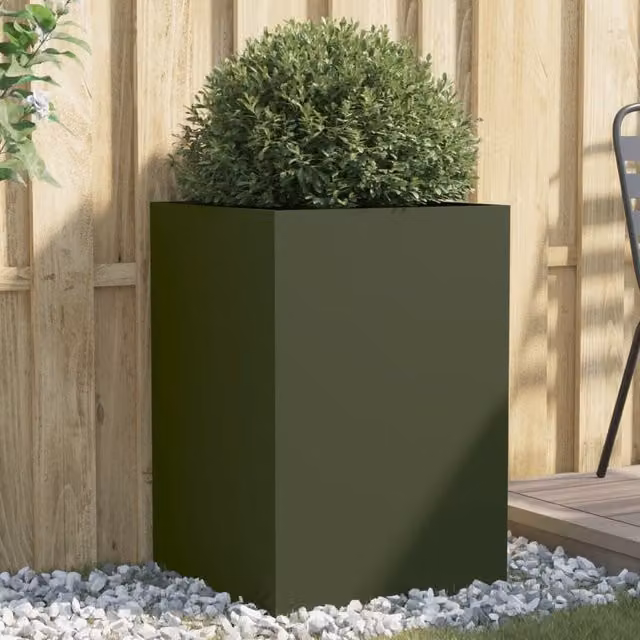 Berkfield Home Steel Planter in Green, W/D/H: 52 x 48 x 75 cm