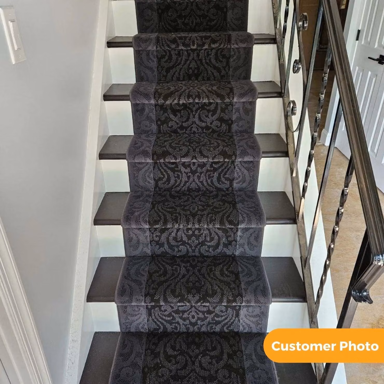 runrug Ornament Baroque Stair Runner in Black and Grey, W/D/H: 70 cm x 690 cm x 0.9 cm – 6