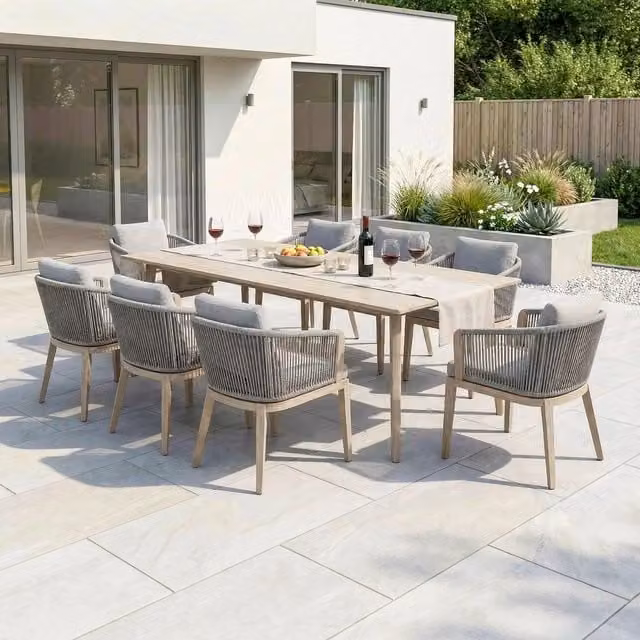 Bracken Outdoors Canberra 8 Seat Rectangular Aluminium and Rope Garden Dining Set in Brown and Grey