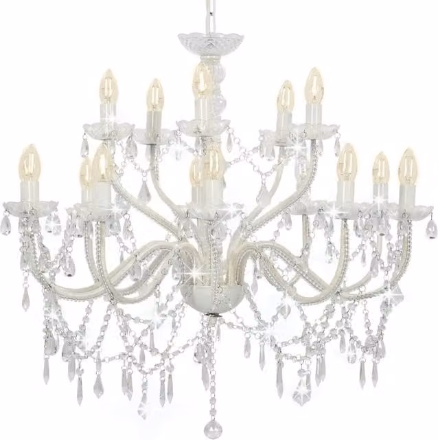 Berkfield Home White Crystal and Metal 2-Layer Suspended Chandelier for 15 x E14 Bulbs – 1