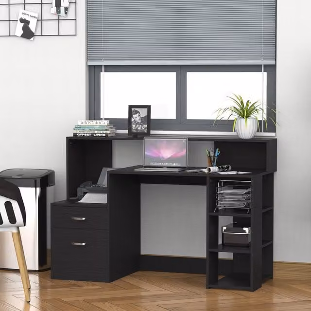 HOMCOM Modern Multi Storage and Workstation Computer Desk in Black