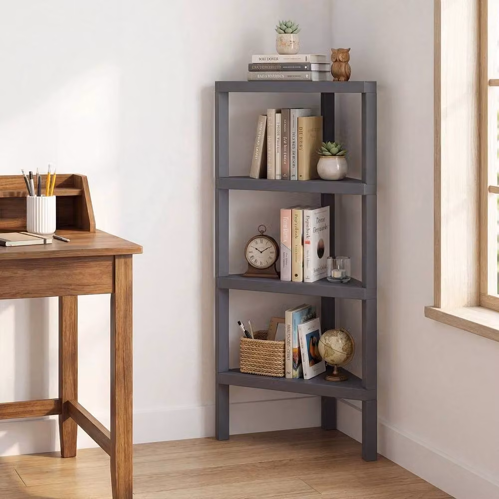 KORVIXA Modern 4-Tier Corner Display Shelf Storage Organizer in Grey – 4