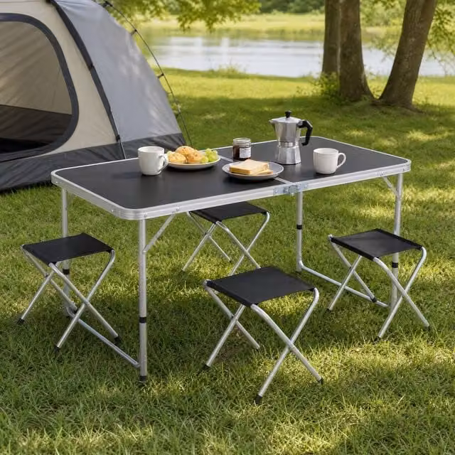 STILVORA Picnic Table Set with Foldable Metal Structure in Matt Black – 1