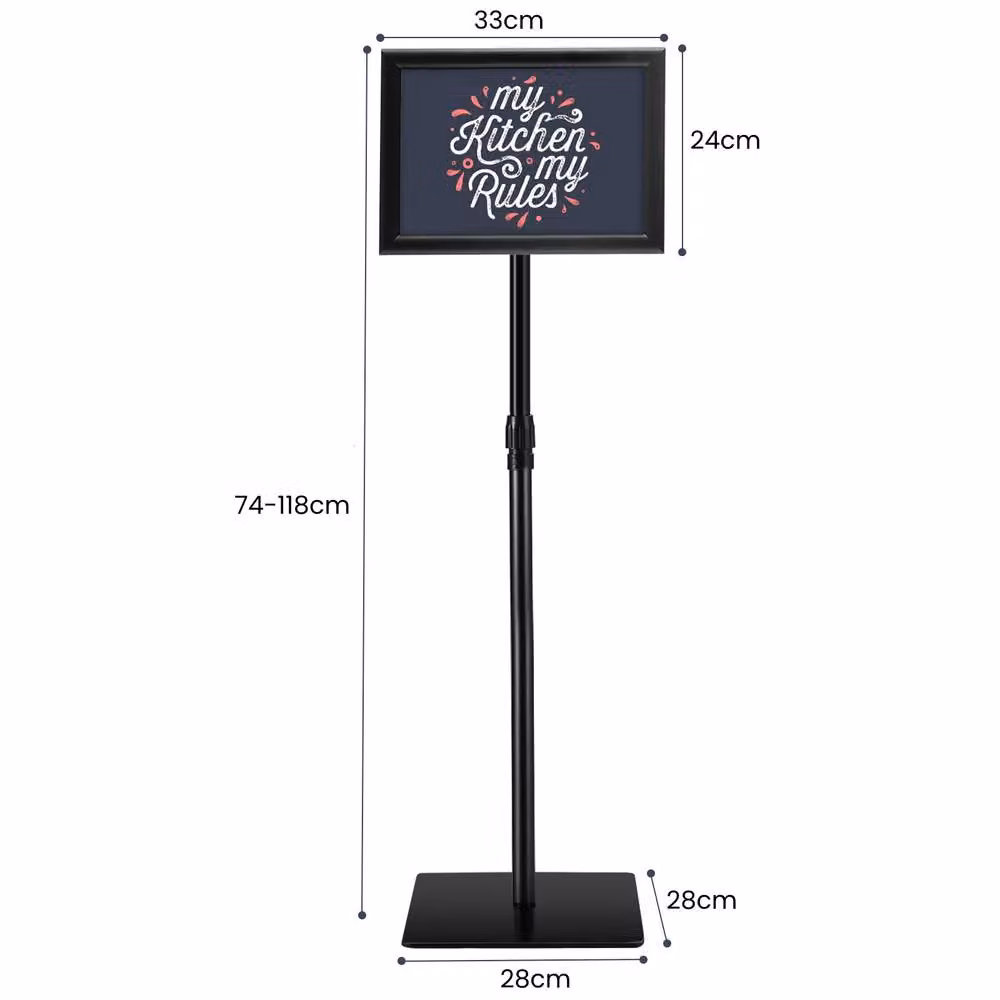 Costway Adjustable A4 Pedestal Poster Stand Shop Sign Display Holder Advertisement Board in Black – 2