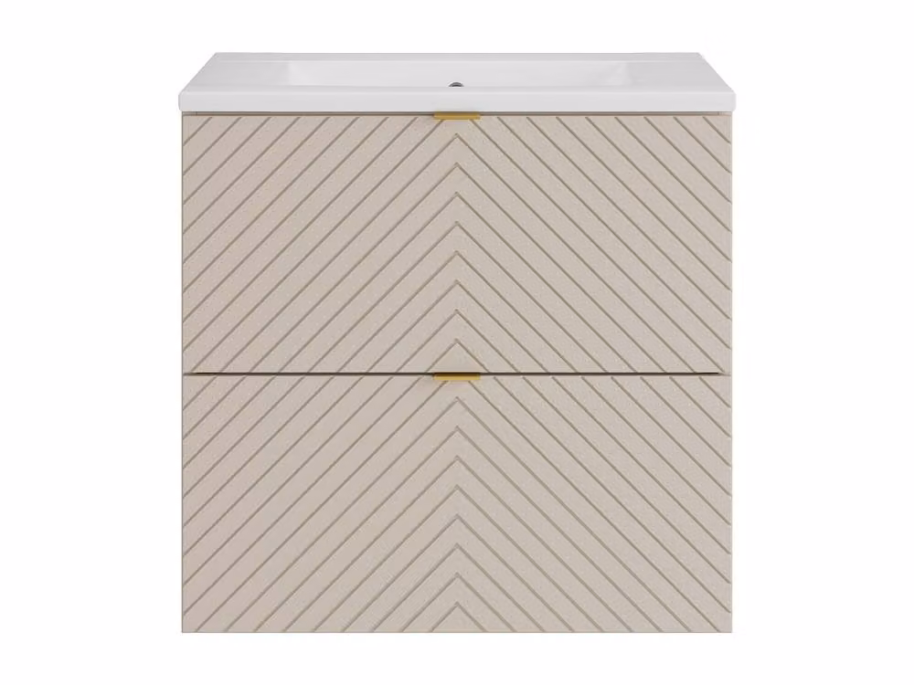 Vente-unique Chevron Wall-Hung Bathroom Vanity Unit with Inset Basin in Beige, Width: 60 cm – 2