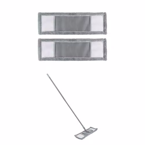 JVL Extended Microfibre Mop with 2 Replacement Heads in Grey and Green, featuring a Telescopic Handle and Wall-Mountable Design – 1