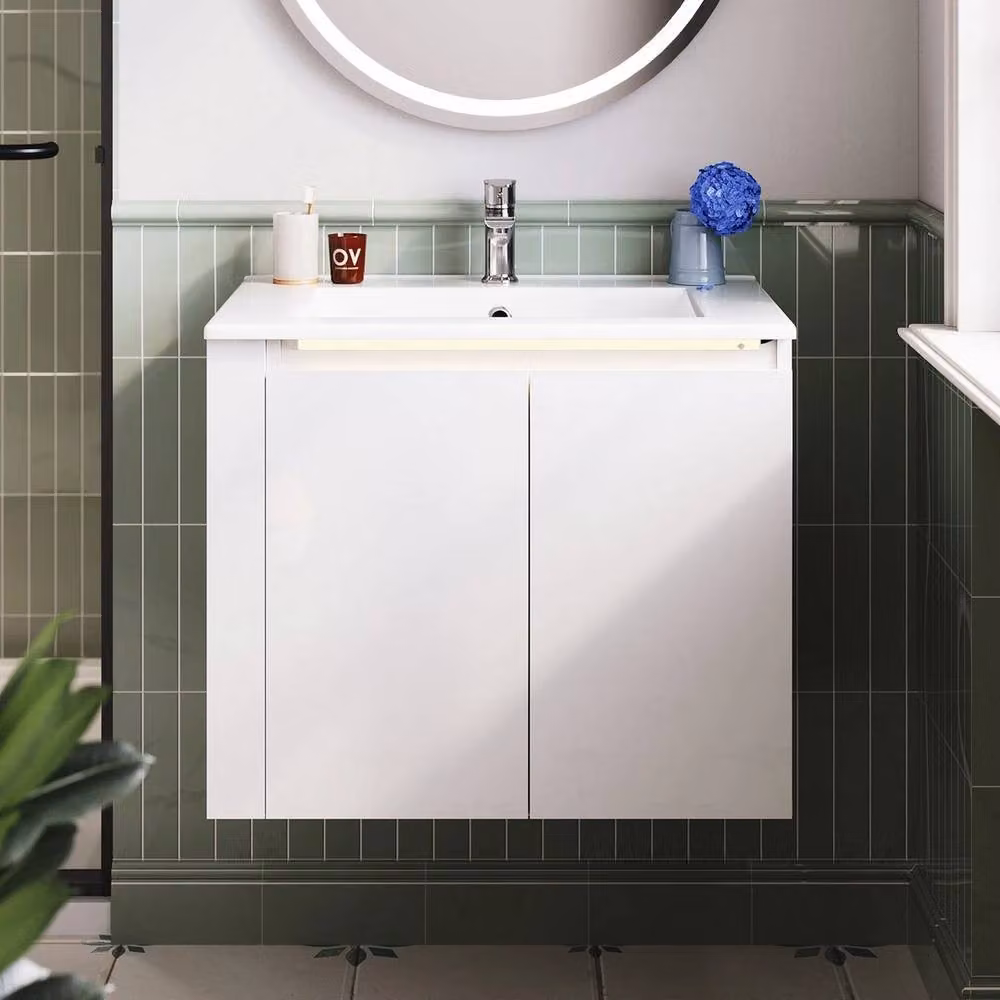 FORGEVIO High Gloss White Wall Mounted Bathroom Vanity Unit with LED Lighting – 1
