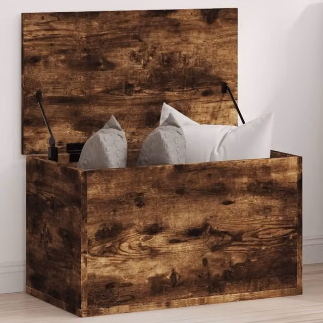 Berkfield Home Storage Box in Smoked Oak Brown, W/D/H: 60 x 35 x 35 cm