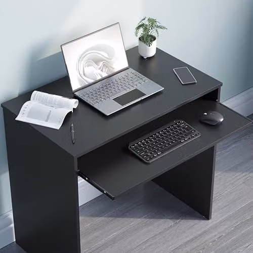Vida Designs Huby Small Computer Desk in Black with Keyboard Tray – 3