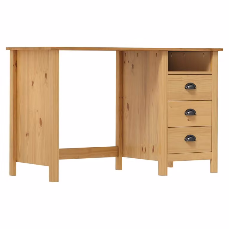 Berkfield Home Hill Computer Desk with 3 Drawers in Brown Solid Pine Wood W/D/H: 120 x 50 x 74 cm