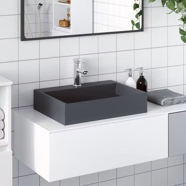 Berkfield Home Rectangular Countertop Wash Basin in Black Anthracite, W/D/H: 50 x 38 x 11 cm