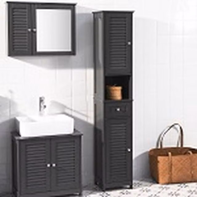 SoBuy Modern Grey Freestanding Bathroom Floor Cabinet with Roll Shutter and Internal Shelves