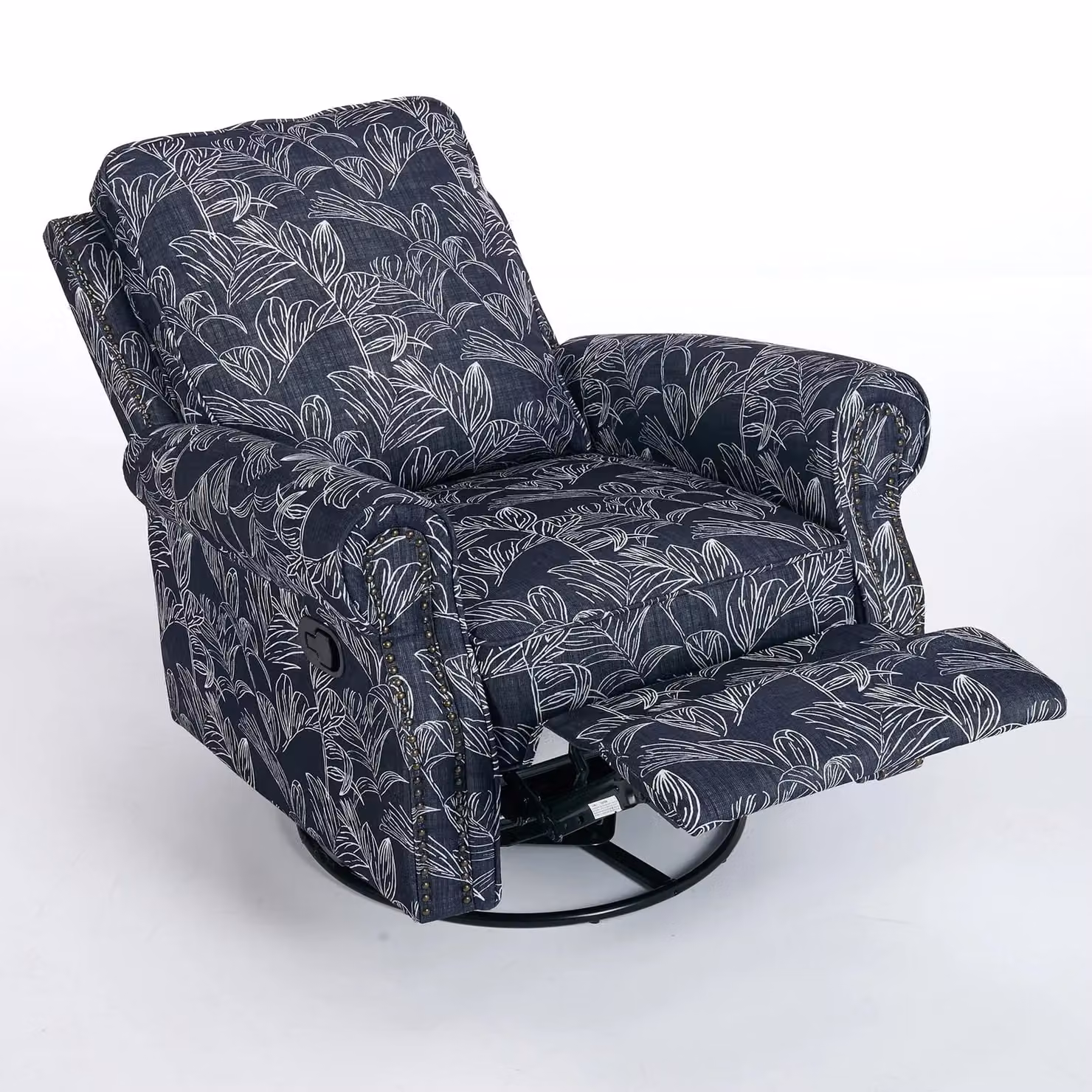FURNITURE ONE Navy Blue Fabric Recliner Armchair with 360 Degree Swivel and Adjustable Backrest and Footrest – 3