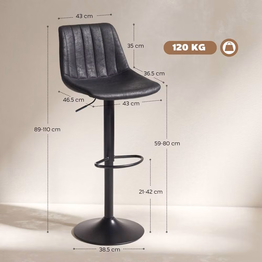 STILVORA Set of 2 Modern Black Synthetic Leather Bar Stools with 360 Degree Swivel Metal Frame – 3
