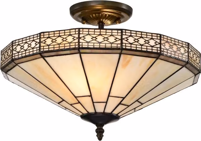 BELOFAY Tiffany Style Stained Glass Ceiling Light, Multicolour Art Nouveau Design with Bronze Metal and Glass, H: 40.64 cm, W: 27.94 cm, D: 27.94 cm