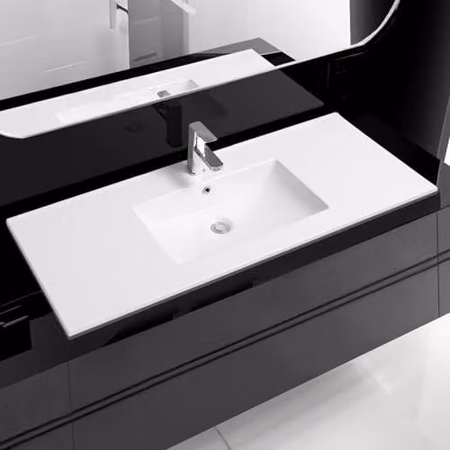 Limoge 4001A White Ceramic Rectangular Inset Bathroom Basin with Scooped Bowl, W: 121 cm, D: 46 cm, H: 16 cm