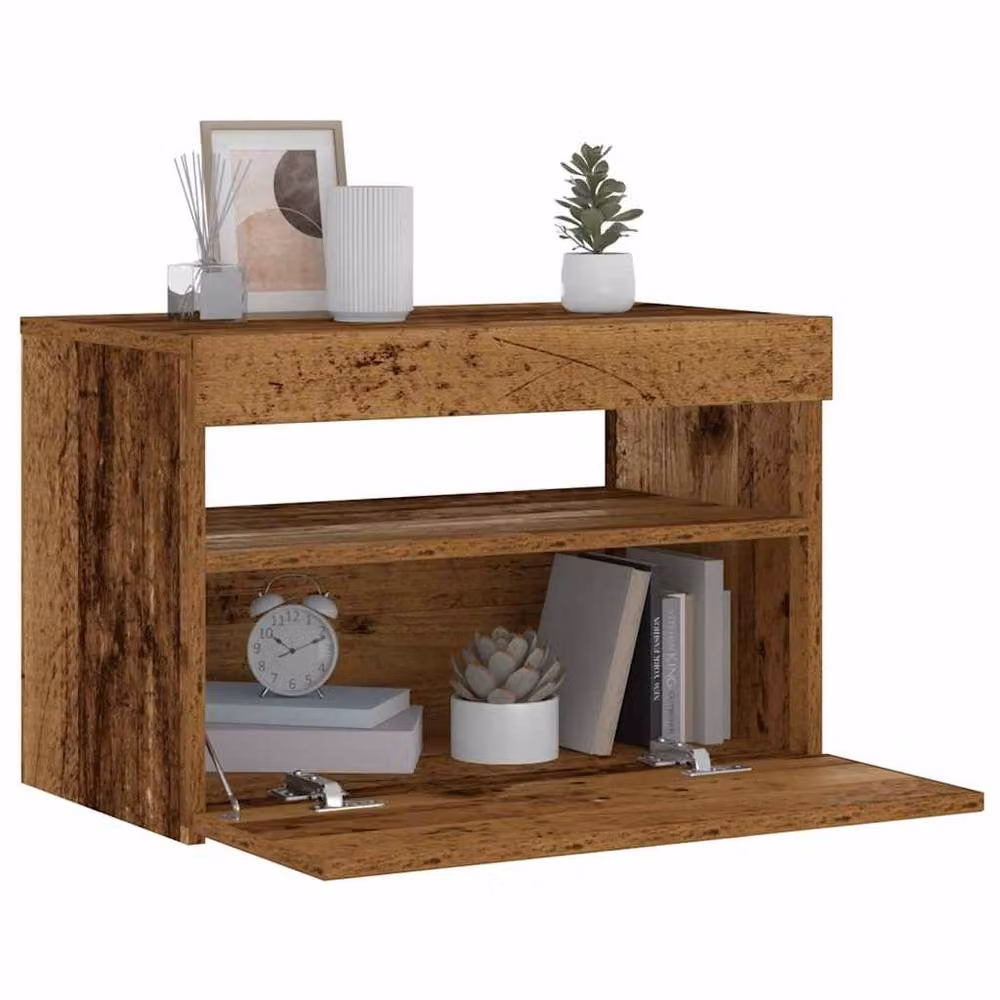 Berkfield Home Modern Bedside Cabinet with Integrated LED Lights in Brown, W/D/H: 60 x 35 x 40 cm – 2