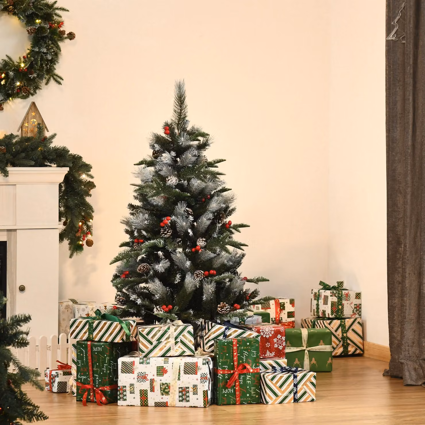 HOMCOM 4ft Green Artificial Snow Dipped Pencil Christmas Tree – 2