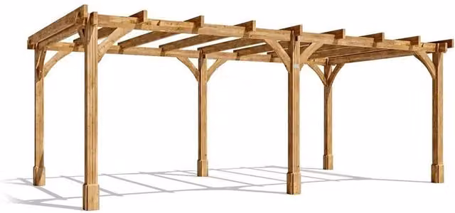 Dunster House Rustic Wooden Spruce Pergola in Brown, W: 597.4 cm, D: 304.8 cm