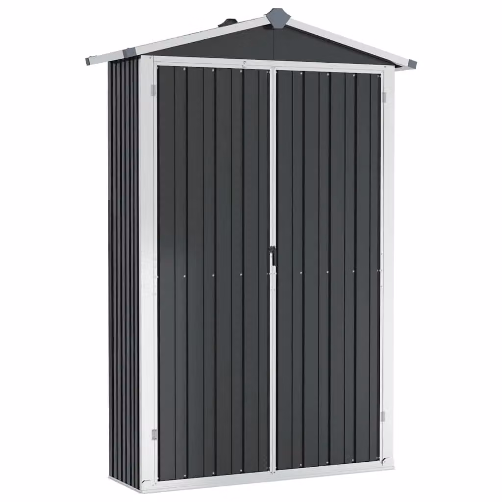 Berkfield Home Anthracite Garden Shed in Black Galvanised Steel with Double Doors and Shelving, W/D/H: 116 x 45 x 175 cm – 1
