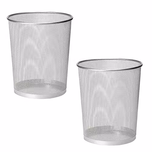 KAV Twin Pack Metal Mesh Wastebaskets in Silver and Black, W/D/H: 27 x 27 x 27 cm