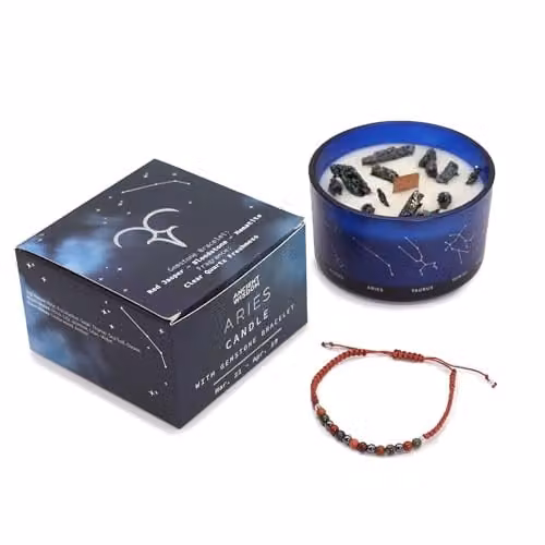 Serenityy Zodiac Crystal Candle with Gemstone Bracelet - Aries, Blue