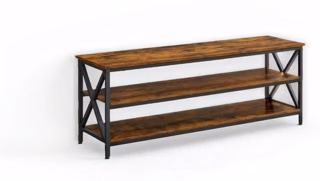 Modcraft Industrial Style Brown TV Stand with Steel Frame and Media Compartments