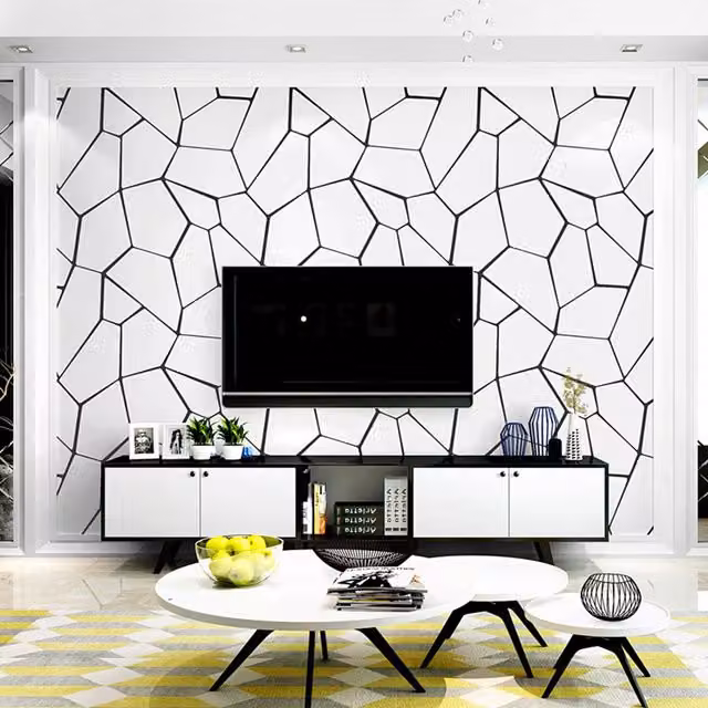 Livingandhome Abstract Geometric Removable Wallpaper in White and Black