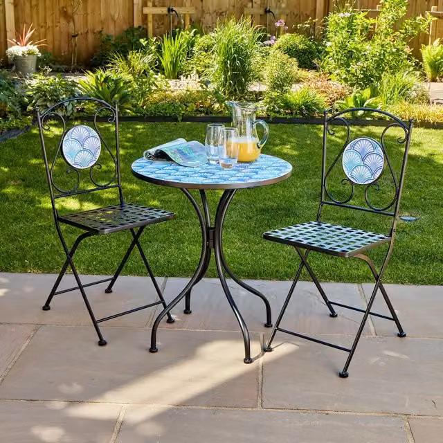 Home Source Shell Mosaic Design Bistro Patio Set in Blue