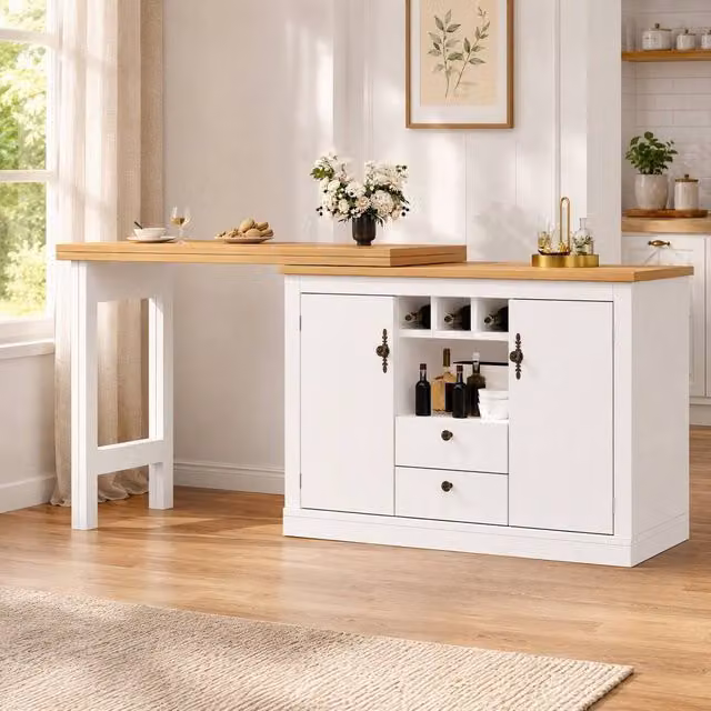 STILVORA Extendable Bar Table with Rotating Top and Storage in White – 1