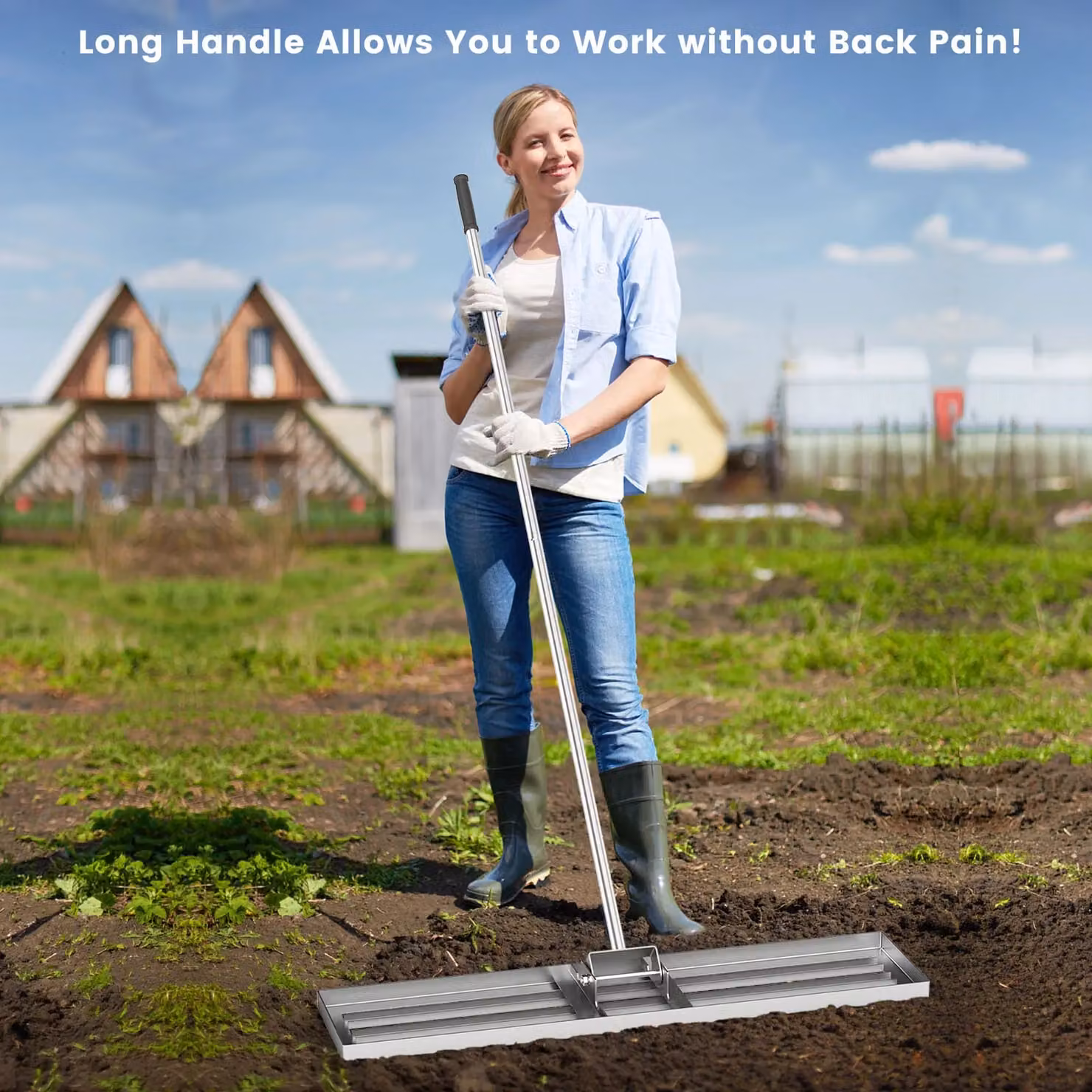 Gymax Heavy Duty Lawn Leveling Rake with Ergonomic Handle in Silver – 6